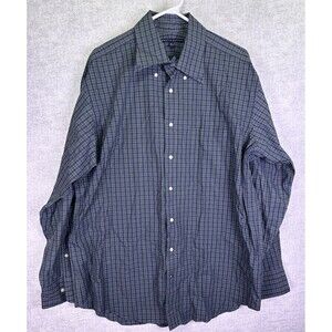 Tommy Hilfiger Mens L 16.5 34-35 Blue Green Checkered Plaid LS Button Up Shirt L